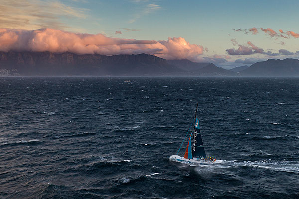 Team Telefonica, skippered by Iker Martinez from Spain approaches Cape Town on leg 1 of the Volvo Ocean Race 2011-12 from Alicante, Spain to Cape Town, South Africa. Photo Ian Roman / Volvo Ocean Race.