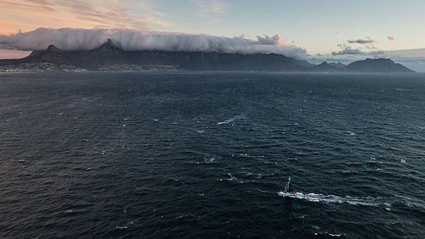 Team Telefonica, skippered by Iker Martínez from Spain approaches Cape Town on leg 1 of the Volvo Ocean Race 2011-12 from Alicante, Spain to Cape Town, South Africa. Photo Ian Roman / Volvo Ocean Race.