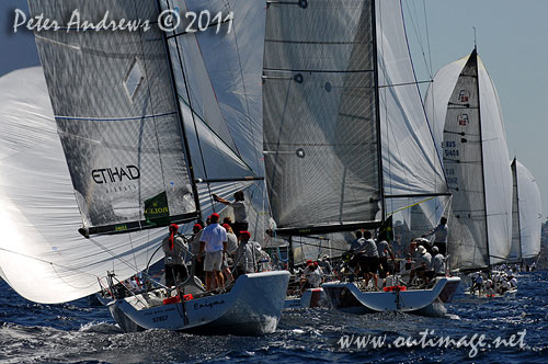 The fleet under spinnaker, during the Rolex Farr 40 World Championships 2011, Sydney Australia. Photo copyright Peter Andrews, Outimage Australia.