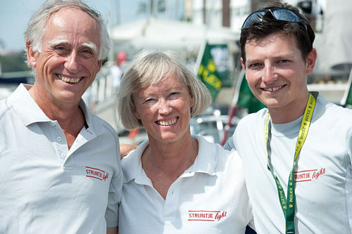 Owners of Struntje Light Wolfgang Schaefer and Angela Schaefer with their tactician David Chapman, at the Rolex Farr 40 World Championships 2011, Sydney Australia. Photo Copyright Rolex, Kurt Arrigo.