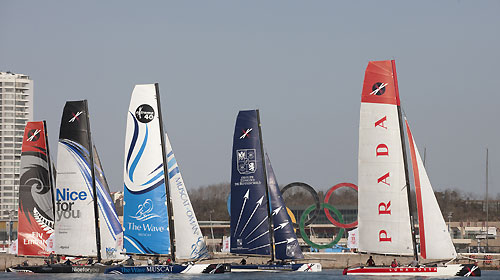 Luna Rossa, Groupe Edmond Rothschild, The Wave-Muscat and NiceForYou, during the Extreme Sailing Series 2011, Qingdao, China. Photo copyright Lloyd Images.