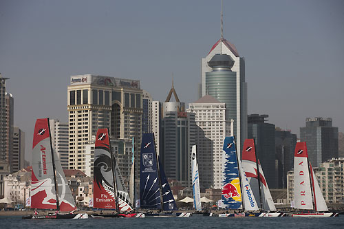 Fleet racing in Qingdao, during the Extreme Sailing Series 2011, Qingdao, China. Photo copyright Lloyd Images.