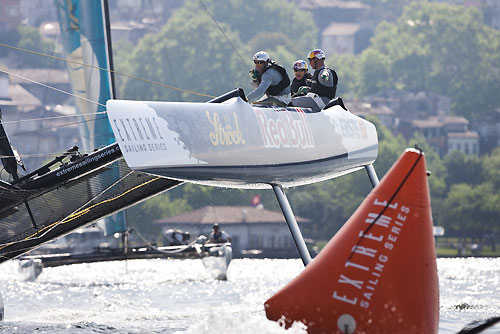 Red Bull Extreme Sailing flying towards a mark on day 1, during the Extreme Sailing Series 2011, Istanbul, Turkey. Photo copyright Lloyd Images.