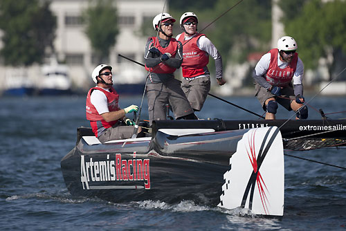 Artemis Racing crew on day 2 of Act 3, Instanbul, during the Extreme Sailing Series 2011, Istanbul, Turkey. Photo copyright Lloyd Images.