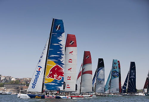 Red Bull Extreme Sailing and the fleet on the start line, during the Extreme Sailing Series 2011, Istanbul, Turkey. Photo copyright Lloyd Images.