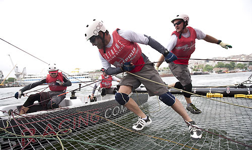 Artemis Racing crew in actionon day 3 of Act 3, Instanbul, during the Extreme Sailing Series 2011, Istanbul, Turkey. Photo copyright Lloyd Images.