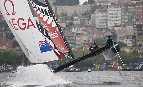 Emirates Team New Zealand flying high, on day 4 of Act 3, Instanbul, during the Extreme Sailing Series 2011, Istanbul, Turkey. Photo copyright Lloyd Images.