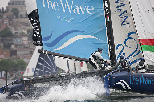 The Wave-Muscat in action, on day 4 of Act 3, Instanbul, during the Extreme Sailing Series 2011, Istanbul, Turkey. Photo copyright Lloyd Images.