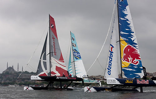 Artemis Racing, Red Bull Extreme Sailing and Team GAC Pindar, on day 4 of Act 3, Instanbul, during the Extreme Sailing Series 2011, Istanbul, Turkey. Photo copyright Lloyd Images.