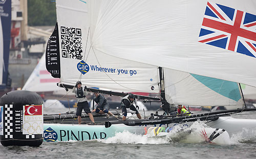 Team GAC Pindar rounding a race mark, on day 4 of Act 3, Instanbul, during the Extreme Sailing Series 2011, Istanbul, Turkey. Photo copyright Lloyd Images.