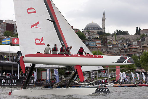 Luna Rossa putting on a show for spectators, on day 5 of Act 3, Instanbul, during the Extreme Sailing Series 2011, Istanbul, Turkey. Photo copyright Lloyd Images.