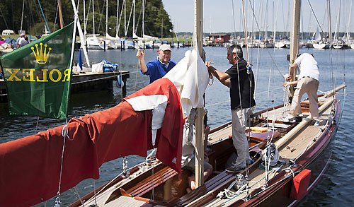 Andi Lochbrunner from Lindau, Germany on his 8mR Elfe II (GER H 9, 1912), earlier in the week before the start of the 2011 Rolex Baltic Week. Photo copyright Rolex and Daniel Forster.