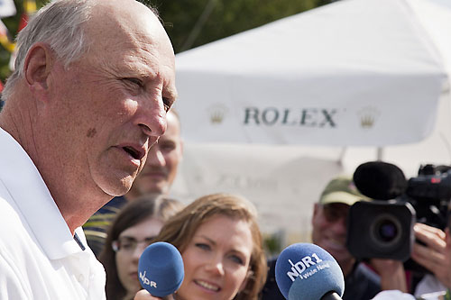 HM King Harald V of Norway at a Rolex Baltic Week Press Conference. Photo copyright Rolex and Daniel Forster.