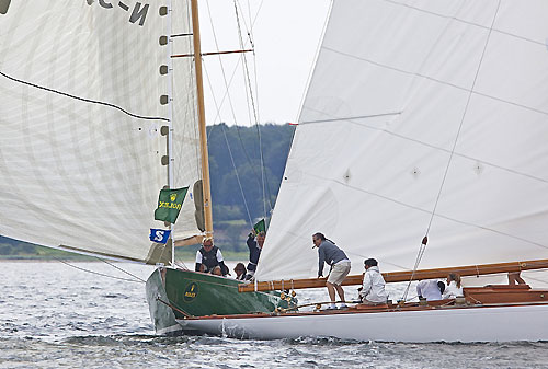 HM King Harald V of Norway's 8mR Sira (NOR 33 - 1938) from Oslo, Norway and Daniel Sielecki's 8mR Delphis (A 4 - 1930) from Buenos Aires, Argentina, during the 2011 Rolex Baltic Week. Photo copyright Rolex and Daniel Forster.