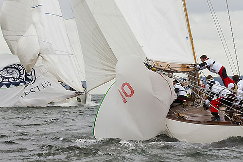 Wilfried Beeck's 12mR Trivia (GER 10, 1937) from Hamburg, Germany and Andreas Wehner's 12mR Evaine (K 2, 1936) from Kiefersfelden, Germany, during the 2011 Rolex Baltic Week. Photo copyright Rolex and Daniel Forster.