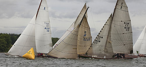 Werner-Heinz Schifferl’s 8mR Bera (AUT 12, 1922) from Hörbranz, Austria; Alexey Rusetsky’s 8mR Astra II (RUS 4, 2007) from St. Petersburg, Russia; and HM King Harald V of Norway’s Sira 8mR (NOR 33, 1938) from Oslo, Norway. Photo copyright Rolex and Daniel Forster.
