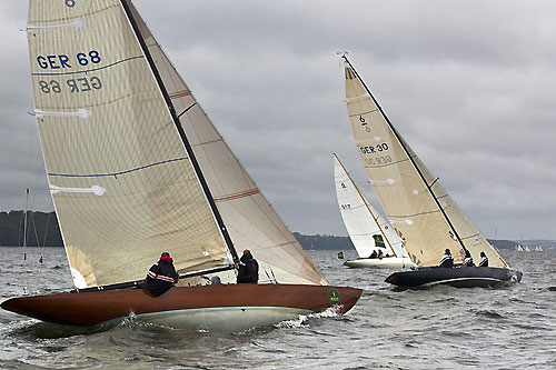 Oliver Berking's 6mR Lillevi (1938, GER 68) from Flensburg, Germany, and Thomas Kuhmann's 6mR Mena (1946, GER 30) from Munich, Germany, during the 2011 Rolex Baltic Week. Photo copyright Rolex and Daniel Forster.