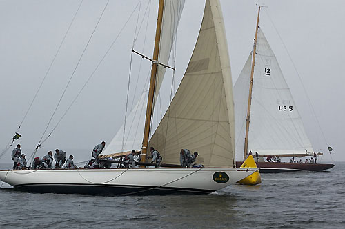 Leader after 6 races, Patrick Howaldt’s 12mR Vanity V (K 5, 1936) from Copenhagen, Denmark and Josef Martin’s 12mR Anitra (USA 5, 1928) from Radolfzell, Germany, during the 2011 Rolex Baltic Week. Photo copyright Rolex and Daniel Forster.
