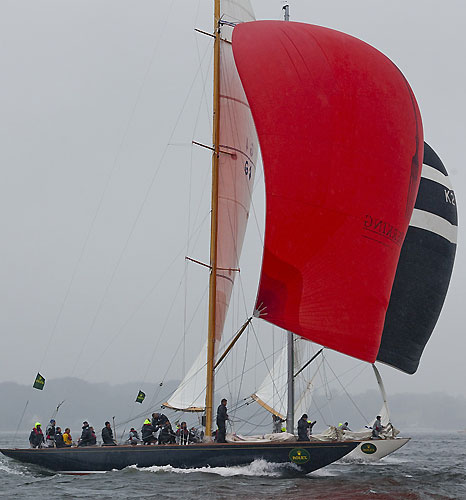 Gorm Gondesen and Jochen Frank's 12mR Sphinx (G 4, 1939) from Flensburg, Germany which won race 4 and Andreas Wehner's 12mR Evaine (K 2, 1936) from Kiefersfelden, Germany, during the 2011 Rolex Baltic Week. Photo copyright Rolex and Daniel Forster.