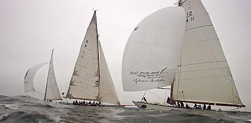 Skipsrederiet Vema III AS and Eric Svenkerud's 12mR Vema III (N 11, 1933) from Oslo, Norway and Framnes AS' 12mR Magda VIII (E 4, 1908) from Sandefjord, Norway helmed by Lasse Lund, during the 2011 Rolex Baltic Week. Photo copyright Rolex and Daniel Forster.