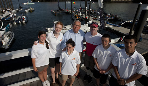 Boston Mayor Thomas Meninio with Terry Hutchinson skipper of Artemis Racing, during the Extreme Sailing Series 2011, Boston, USA. Photo Copyright Lloyd Images.