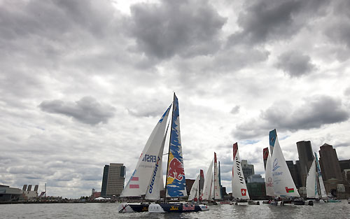 Red Bull Extreme Sailing seen leading the Extreme 40 fleet, during the Extreme Sailing Series 2011, Boston, USA. Photo Copyright Lloyd Images.