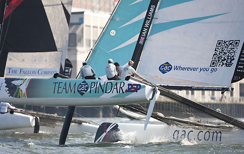 Team GAC Pindar flying high on day 3, during the Extreme Sailing Series 2011, Boston, USA. Photo Copyright Lloyd Images.