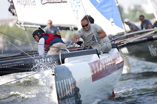 Action onboard Luna Rossa in action on day 3, during the Extreme Sailing Series 2011, Boston, USA. Photo Copyright Lloyd Images.