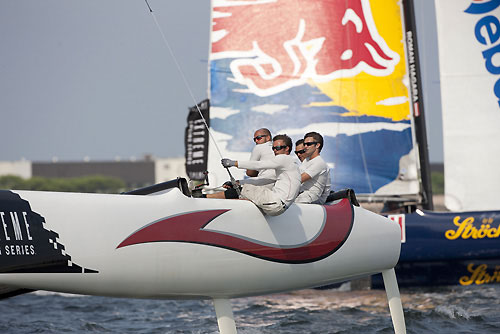 Alinghi, during the final day of Act 4 of the Extreme Sailing Series 2011, Boston, USA. Photo Copyright Lloyd Images.