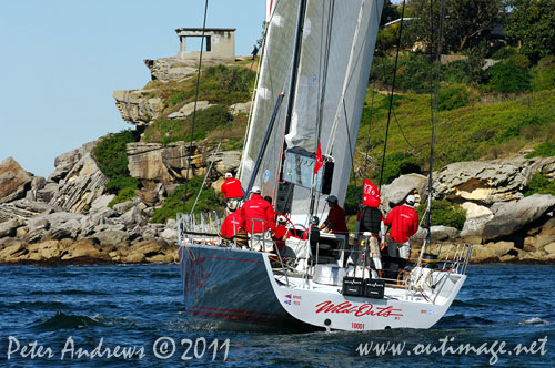 Bob Oatley's Reichel Pugh 100 Wild Oats XI, on Sydney Harbour after the start of the Audi Sydney Gold Coast 2011. Photo copyright Peter Andrews, Outimage Australia.