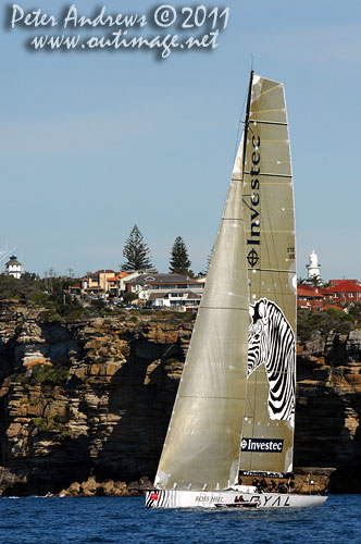 Anthony Bell's 100 ft maxi Investec Loyal on Sydney Harbour, after the start of the Audi Sydney Gold Coast 2011. Photo copyright Peter Andrews, Outimage Australia.