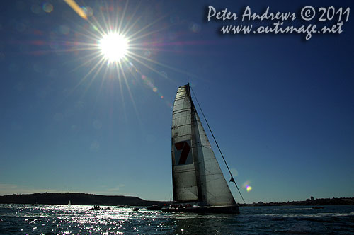 Bob Oatley's Reichel Pugh 100 Wild Oats XI, on Sydney Harbour after the start of the Audi Sydney Gold Coast 2011. Photo copyright Peter Andrews, Outimage Australia.