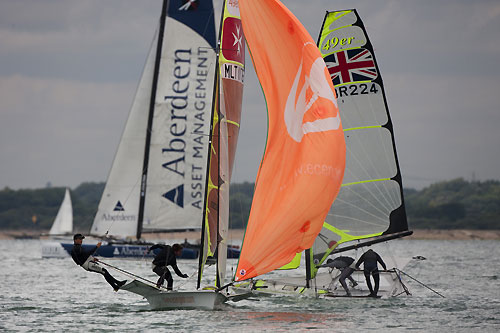 The 49er's racing on Day 1 of Act 5, during the Extreme Sailing Series 2011, Cowes, United Kingdom. Photo copyright Lloyd Images