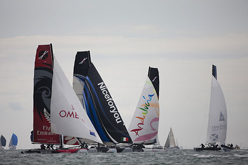 The Extreme 40 fleet racing on Day 1 of Act 5 of the Extreme Sailing Series 2011, Cowes, United Kingdom. Photo copyright Lloyd Images