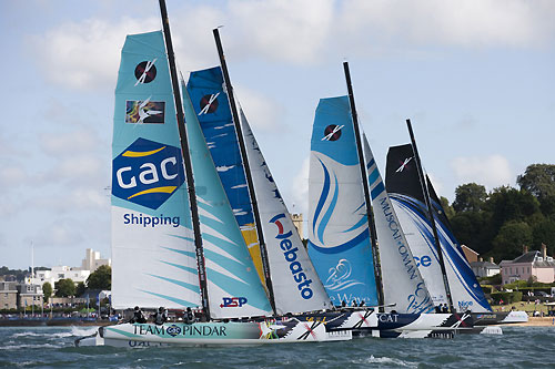 The Extreme 40 fleet racing on Day 2 of Act 5 of the Extreme Sailing Series 2011, Cowes, United Kingdom. Photo copyright Lloyd Images.