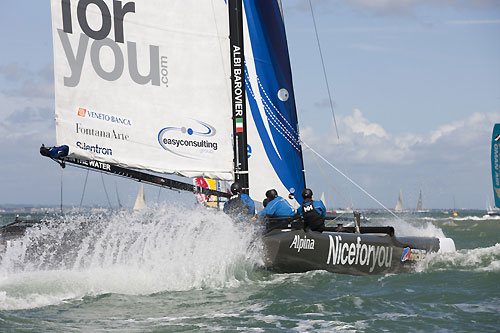 NiceForYou racing on Day 2 of Act 5 ofthe Extreme Sailing Series 2011, Cowes, United Kingdom. Photo copyright Lloyd Images.