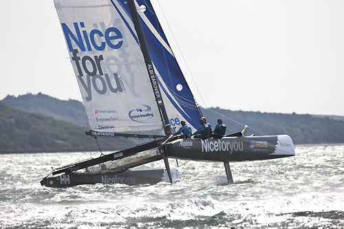 NiceForYou flying on Day 3 the Extreme Sailing Series 2011, Cowes, United Kingdom. Photo copyright Lloyd Images.