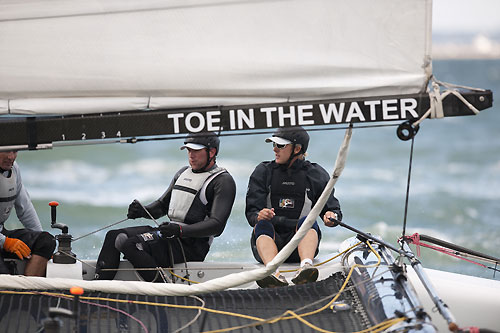 Ian Williams at the helm of Team GAC Pindar on Day 3 at the Extreme Sailing Series 2011, Cowes, United Kingdom. Photo copyright Lloyd Images.