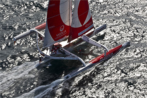 Veolia Environnement on her way to the Fastnet Rock, during the Rolex Fastnet Race 2011. Photo copyright Rolex and Carlo Borlenghi.