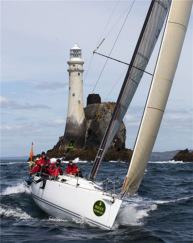 François Lognone's J/122 Nutmeg IV at the Fastnet Rock, during the Rolex Fastnet Race 2011. Photo copyright Rolex and Daniel Forster.
