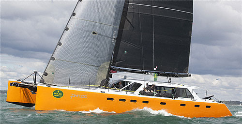 Lloyd Thornburg's Multihul Phaedo, during the Rolex Fastnet Race 2011. Photo copyright Rolex and Daniel Forster.