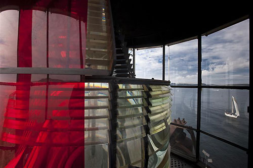 The finish line from the Plymouth Breakwater Lighthouse, during the Rolex Fastnet Race 2011. Photo copyright Rolex and Carlo Borlenghi.