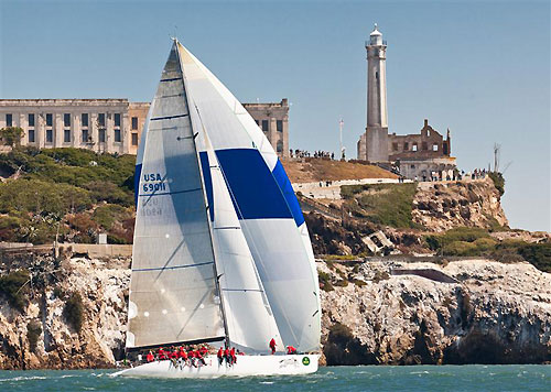 Bill Turpin's Turbo Sled Akela from Los Gatos off Alcatraz, during the Rolex Big Boat Series, San Francisco, California. Photo copyright Rolex and Daniel Forster.