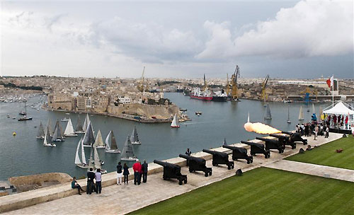 The start of Class 4 in the 32nd Rolex Middle Sea Race from the Upper Barrakka Gardens, during the Rolex Middle Sea Race 2011. Photo copyright Kurt Arrigo, Rolex.