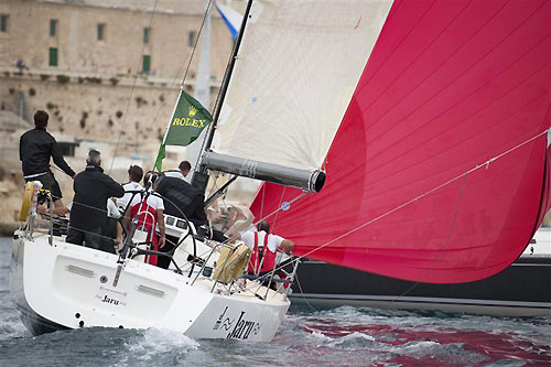 Andrew Calascione and John Ripard's J/133 JARU (MLT), at the start of the Rolex Middle Sea Race 2011. Photo copyright Kurt Arrigo, Rolex.