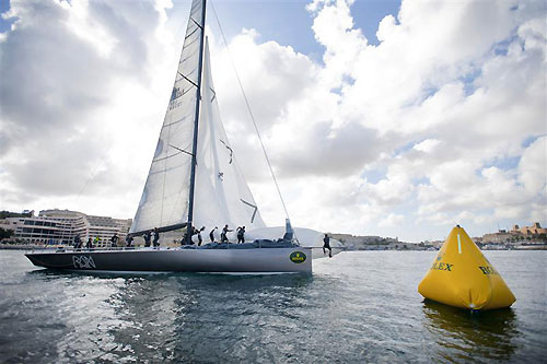 Niklas Zennstr�m�s R�n packing up after crossing the finish line at 11:10 CEST, during the Rolex Middle Sea Race 2011. Photo copyright Rene Rossignaud, Rolex.
