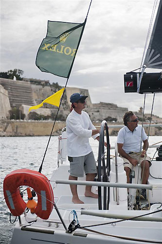 Lee Satariano and Christian Ripard onboard Artie (MLT), during the Rolex Middle Sea Race 2011. Photo copyright Kurt Arrigo, Rolex.