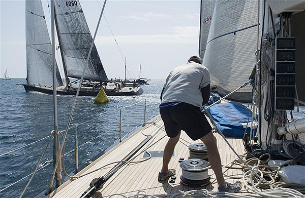 Claus-Peter Offen's Wally 100 Maxi Y3K (GER) ahead of Filip Balcaen’s 112-ft Supermaxi Nilaya (BEL), during windward-leeward race leading up to the the Rolex Volcano Race 2012. Photo copyright Kurt Arrigo for Rolex.
