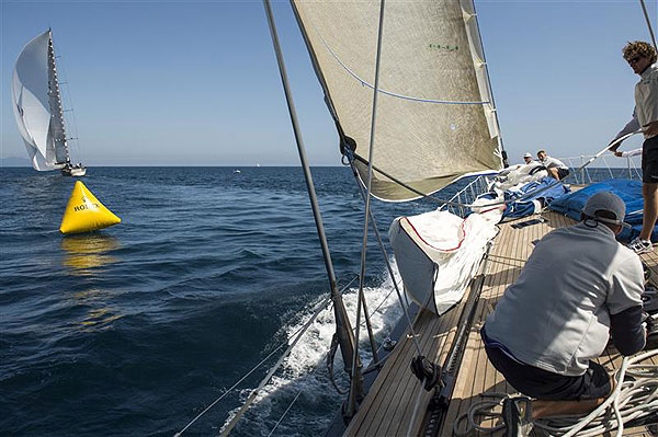 Action onboard Filip Balcaen’s 112-ft Supermaxi Nilaya (BEL), during windward-leeward race leading up to the the Rolex Volcano Race 2012. Photo copyright Kurt Arrigo for Rolex.