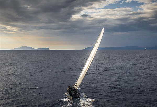 Sir Peter Ogden's 60-foot Mini Maxi Jethou (GBR) sails towards the finish line in Capri, during leg two of the Rolex Volcano Race 2012. Photo copyright Kurt Arrigo for Rolex.